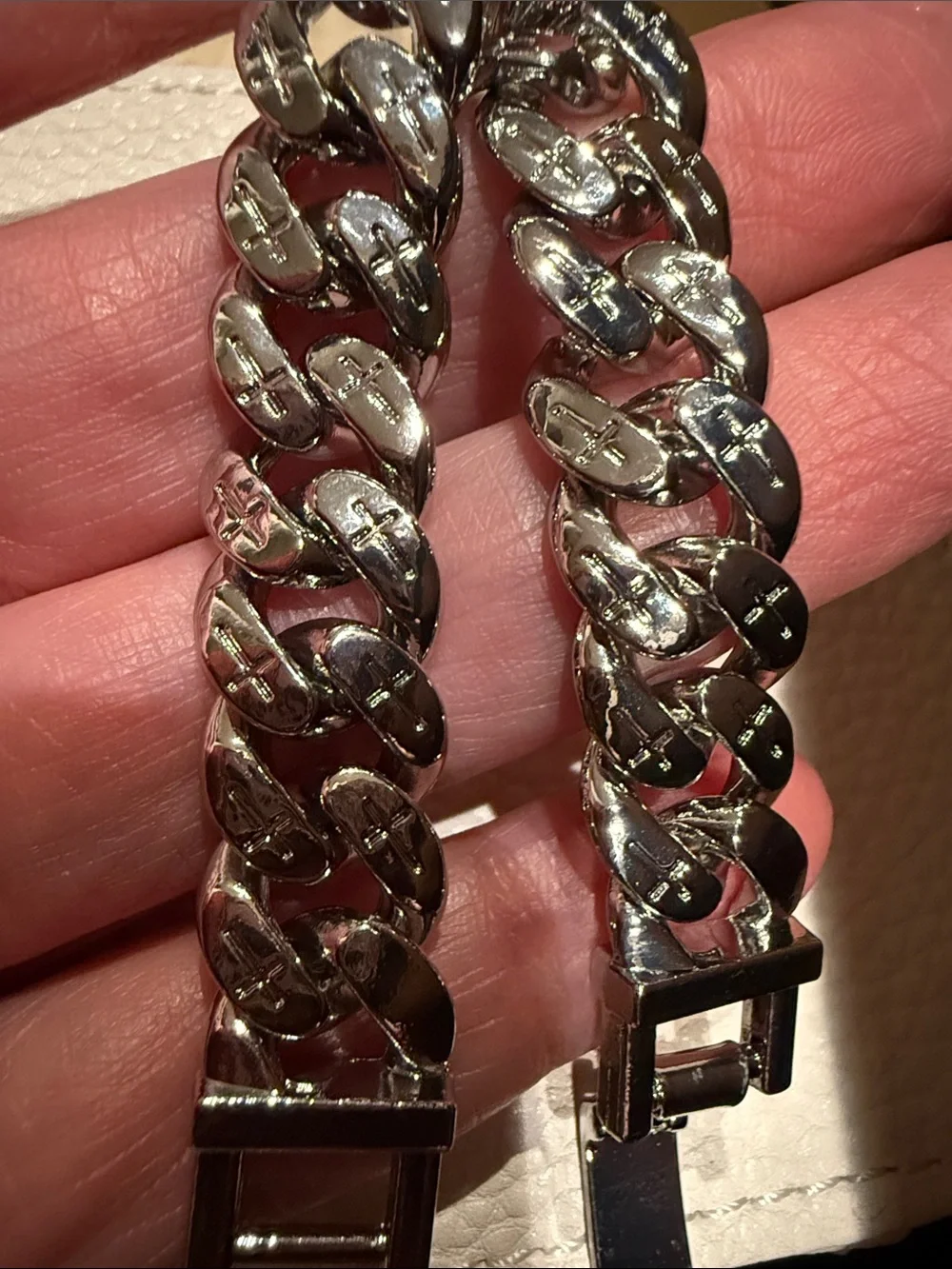 Men's White GF Cuban Link Chain Bracelet - 8”
